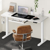Oikiture 140cm Electric Standing Desk with Drawer Adjustable White - Rear View