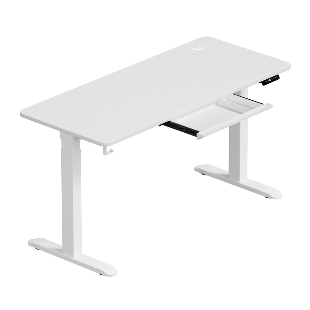 Oikiture 140cm Electric Standing Desk with Drawer Adjustable White