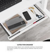 Oikiture 140cm Electric Standing Desk with Drawer Adjustable White - Side View