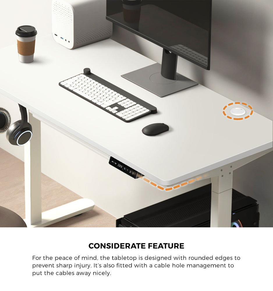 Oikiture 140cm Electric Standing Desk with Drawer Adjustable White