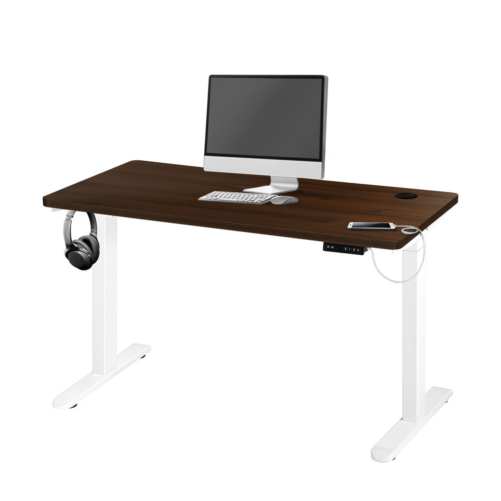 Oikiture Standing Desk Dual Motor Adjustable 140cm White&Walnut