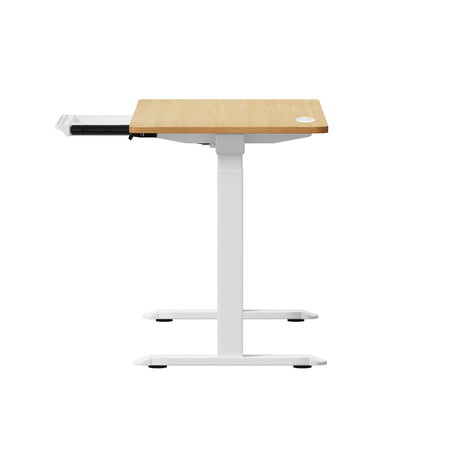Oikiture 150cm Electric Standing Desk with Drawer Adjustable White Oak