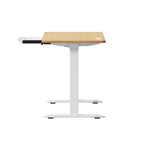 Oikiture 150cm Electric Standing Desk with Drawer Adjustable White Oak