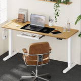 Oikiture 160cm Electric Standing Desk with Drawer Adjustable White Oak - Rear View