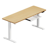 Oikiture 160cm Electric Standing Desk with Drawer Adjustable White Oak