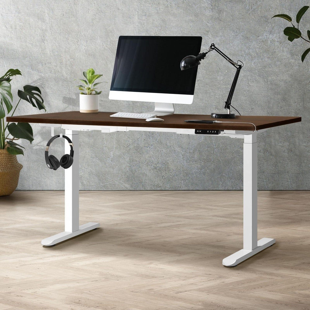 Oikiture Sit-Stand Desk Height Adjustable Desk White&Walnut