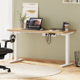 Oikiture Standing Desk Wireless Charging Dual Motor 140CM White&Oak - Top-Down View