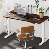 Oikiture Standing Desk Wireless Charging Dual Motor 140CM White&Walnut