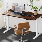 Oikiture Standing Desk Wireless Charging Dual Motor 140CM White&Walnut - Rear View