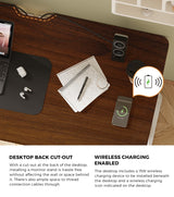 Oikiture Standing Desk Wireless Charging Dual Motor 140CM White&Walnut