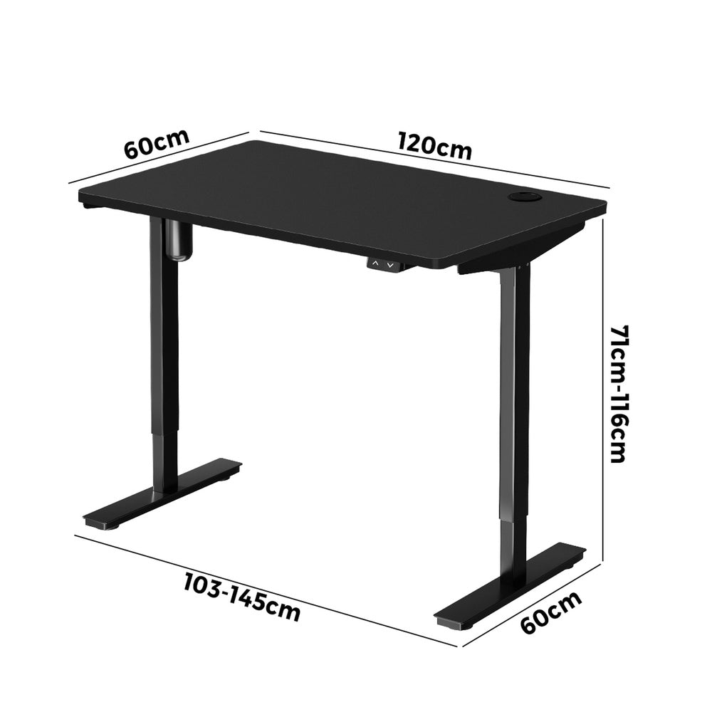 Oikiture Electric Standing Desk Single Motor Black 120cm