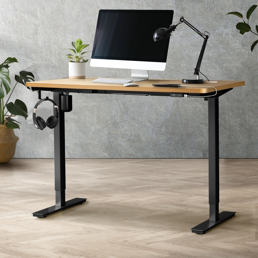 Oikiture Electric Standing Desk Single Motor Black&Oak 120cm