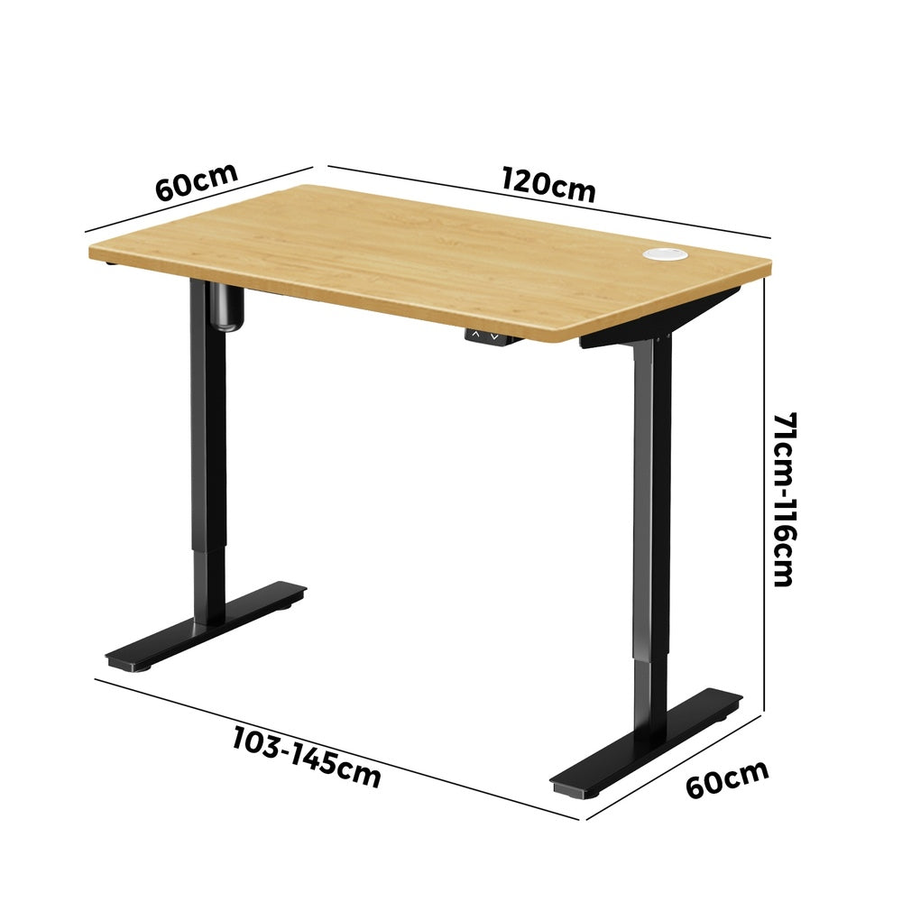 Oikiture Electric Standing Desk Single Motor Black&Oak 120cm