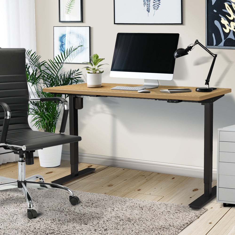 Oikiture Electric Standing Desk Single Motor Black&Oak 120cm