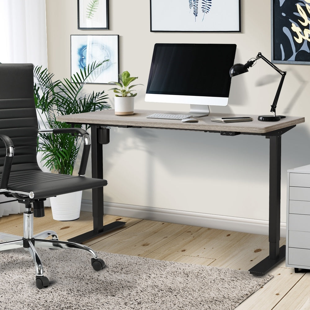 Oikiture 140CM Electric Standing Desk Adjustable Black&Grey-Oak