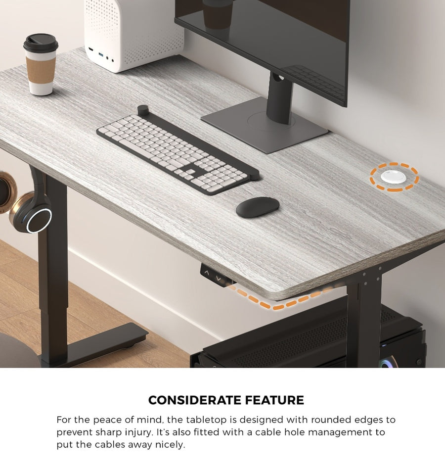 Oikiture 140CM Electric Standing Desk Adjustable Black&Grey-Oak, Adjustable