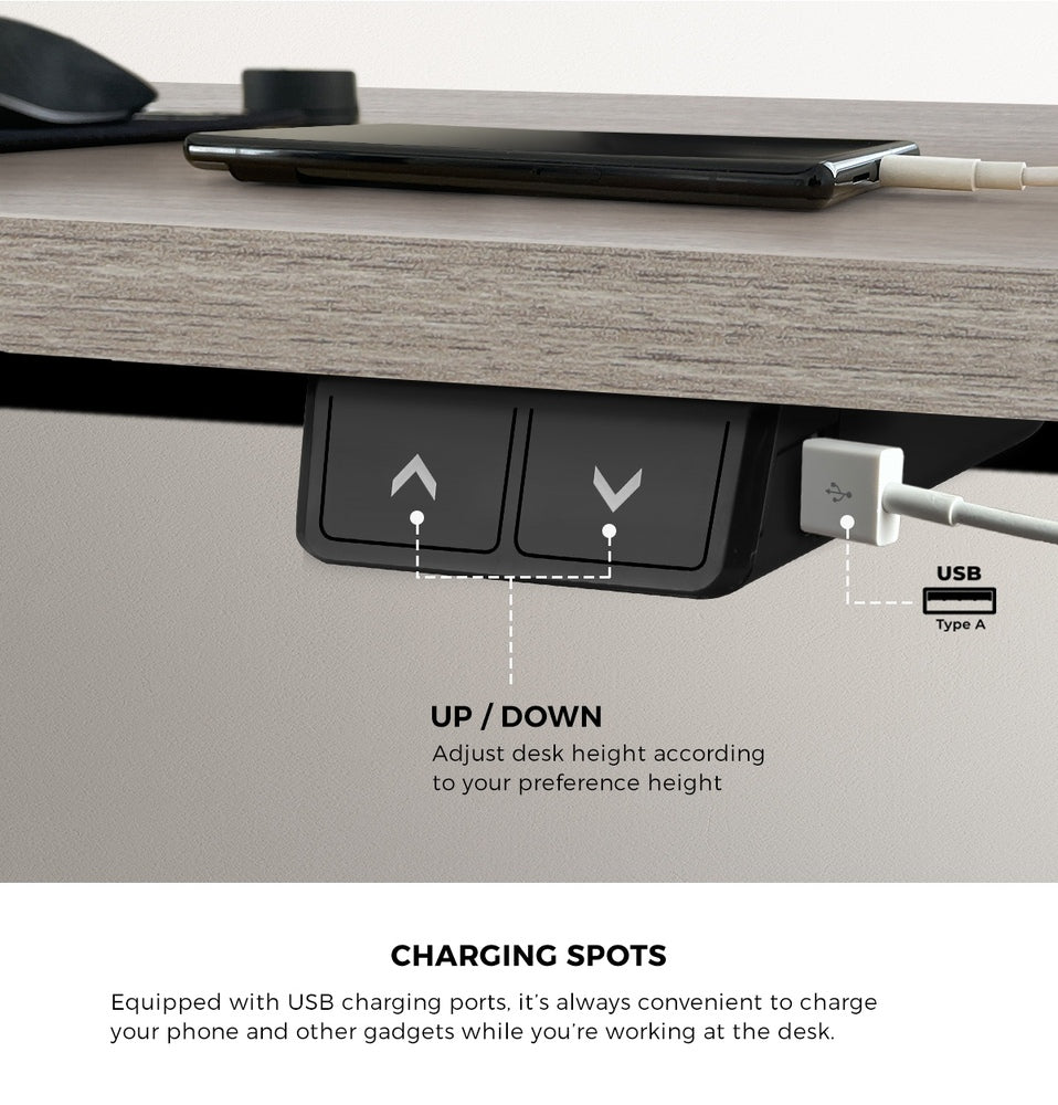 Oikiture 140CM Electric Standing Desk Adjustable Black&Grey-Oak