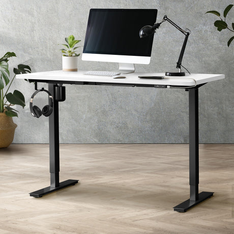 Oikiture Electric Standing Desk Single Motor Black & White 140cm