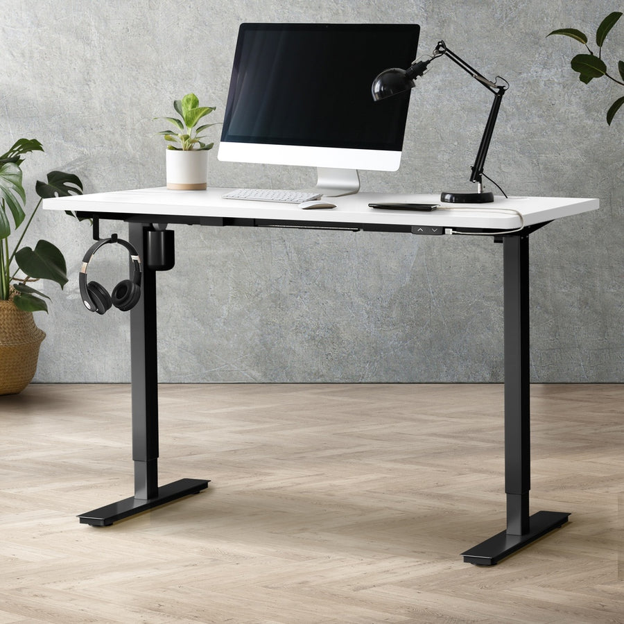 Oikiture Electric Standing Desk Single Motor Black & White 140cm