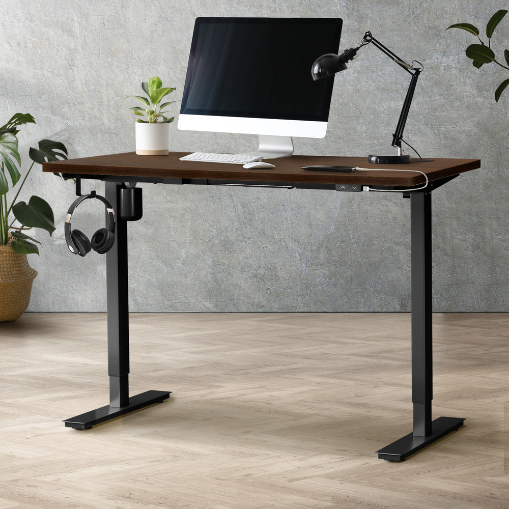 Oikiture Electric Standing Desk Single Motor Black&Walnut 140CM