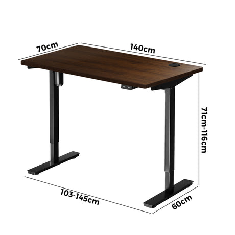 Oikiture Electric Standing Desk Single Motor Black & Walnut 140cm