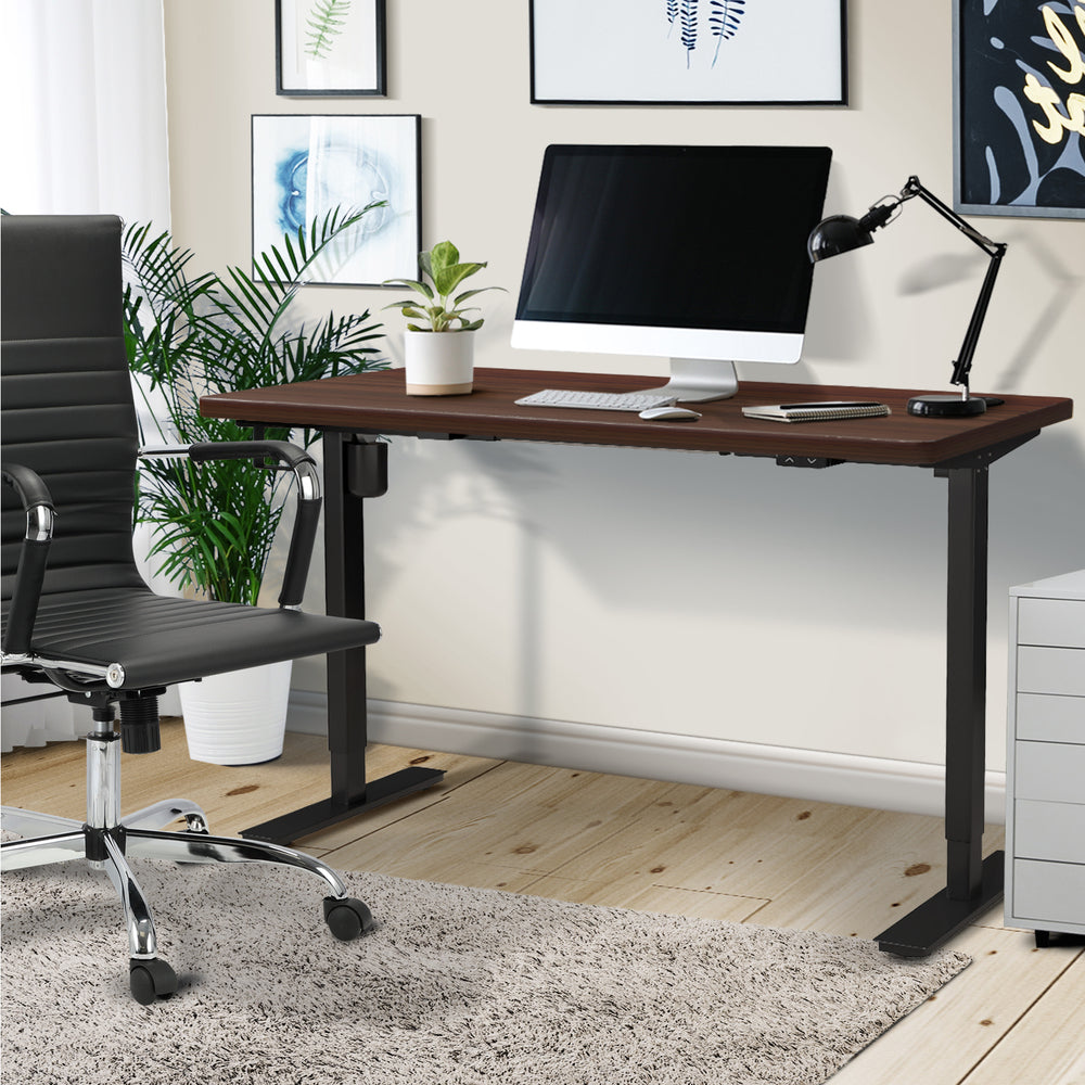 Oikiture Electric Standing Desk Single Motor Black&Walnut 140CM