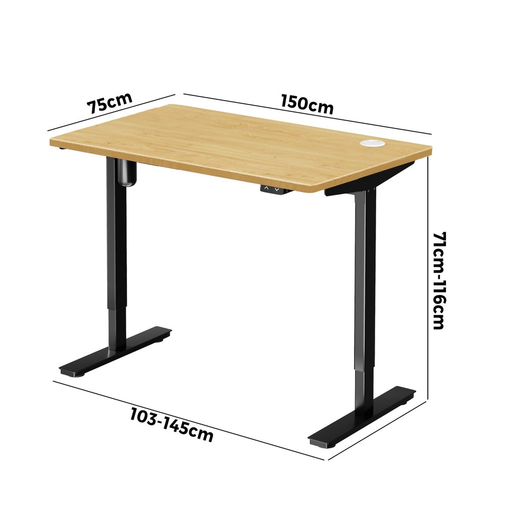 Oikiture Electric Standing Desk Single Motor Black&Oak 150cm