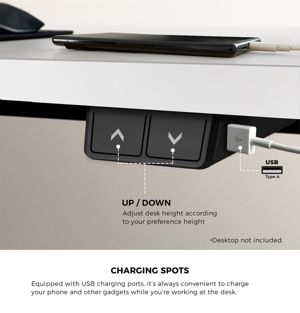 Oikiture Electric Standing Desk Single Motor Black&White 150cm
