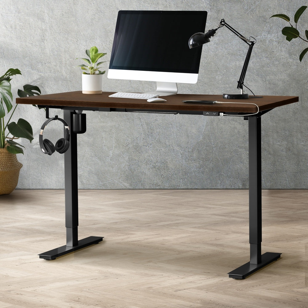 Oikiture Electric Standing Desk Single Motor Black&Walnut 150cm