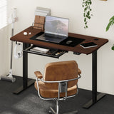 Oikiture 150cm Electric Standing Desk with Drawer Adjustable Black & Walnut - 45-Degree Angle