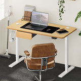 Oikiture 150cm Electric Standing Desk w/ Drawer Adjustable White Oak - Side View