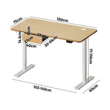 Oikiture 150cm Electric Standing Desk w/ Drawer Adjustable White Oak - Top-Down View