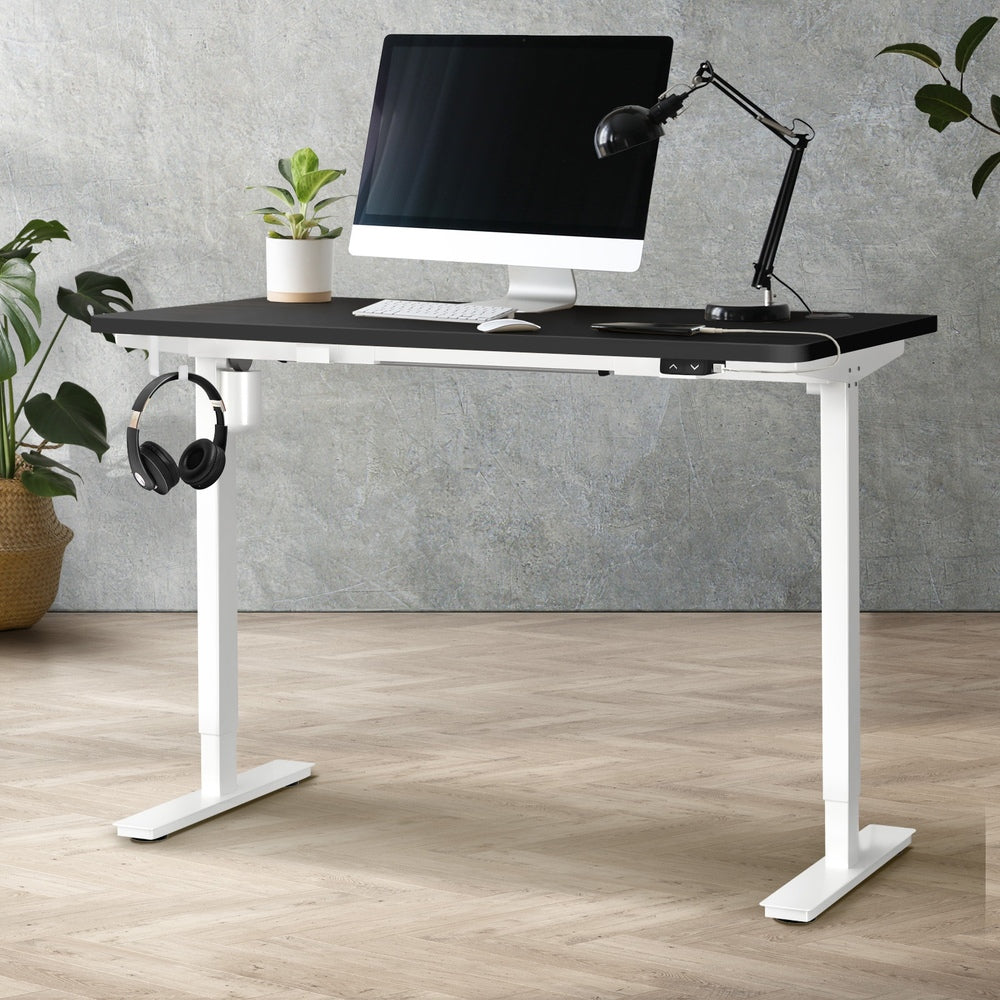 Oikiture Electric Standing Desk Single Motor Walnut&Black 120cm