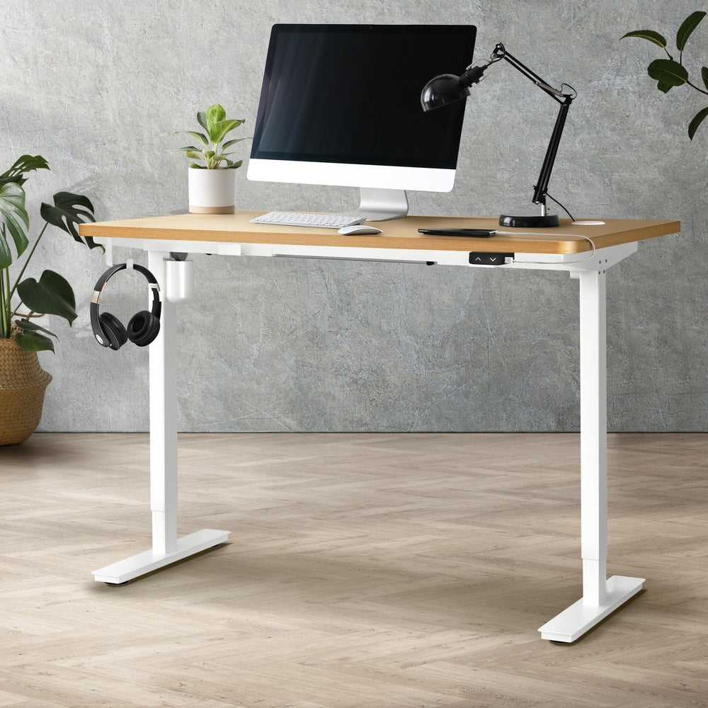 Oikiture Electric Standing Desk Single Motor White&Oak 120cm