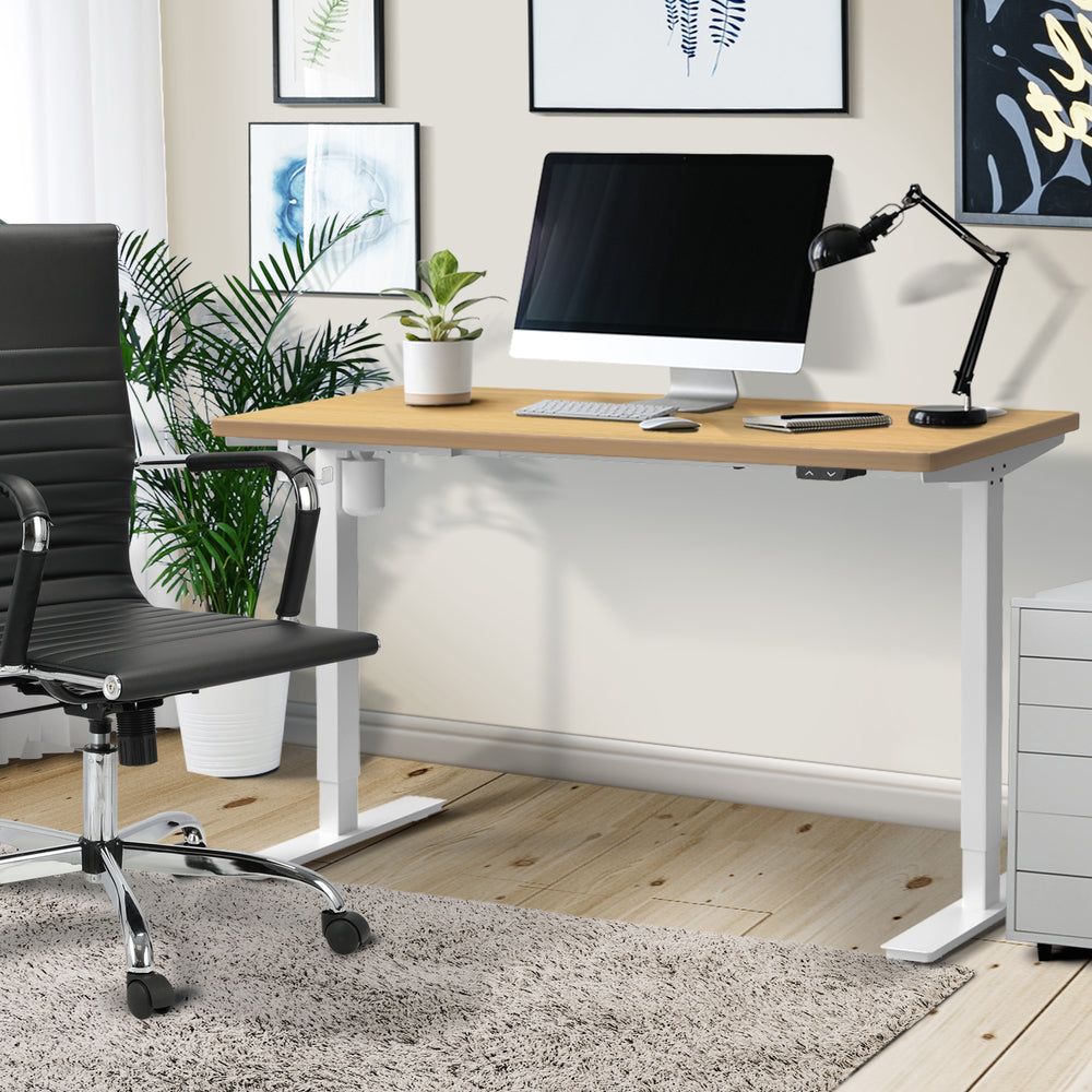 Oikiture Electric Standing Desk Single Motor White&Oak 120cm