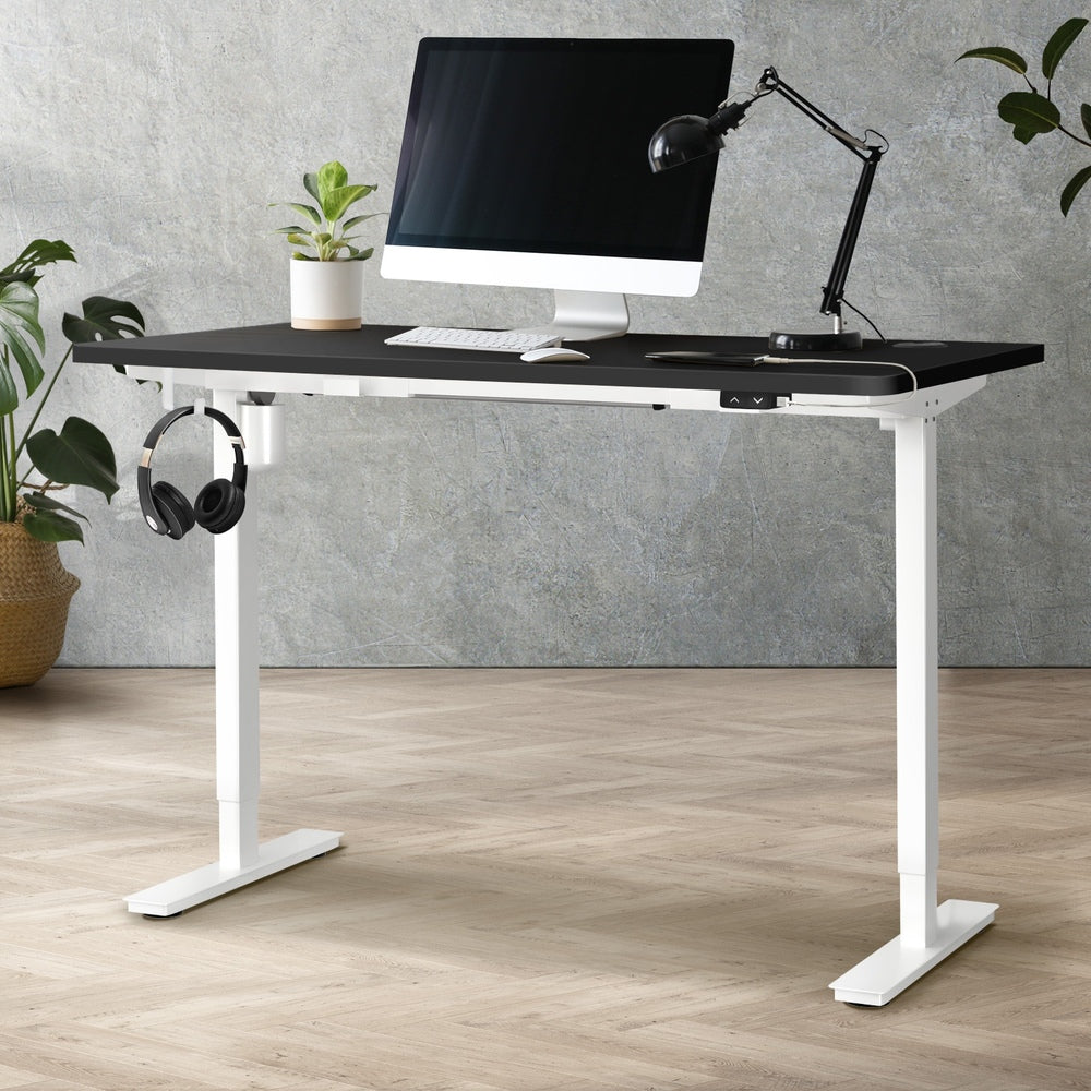 Oikiture Electric Standing Desk Single Motor White&Black 140cm