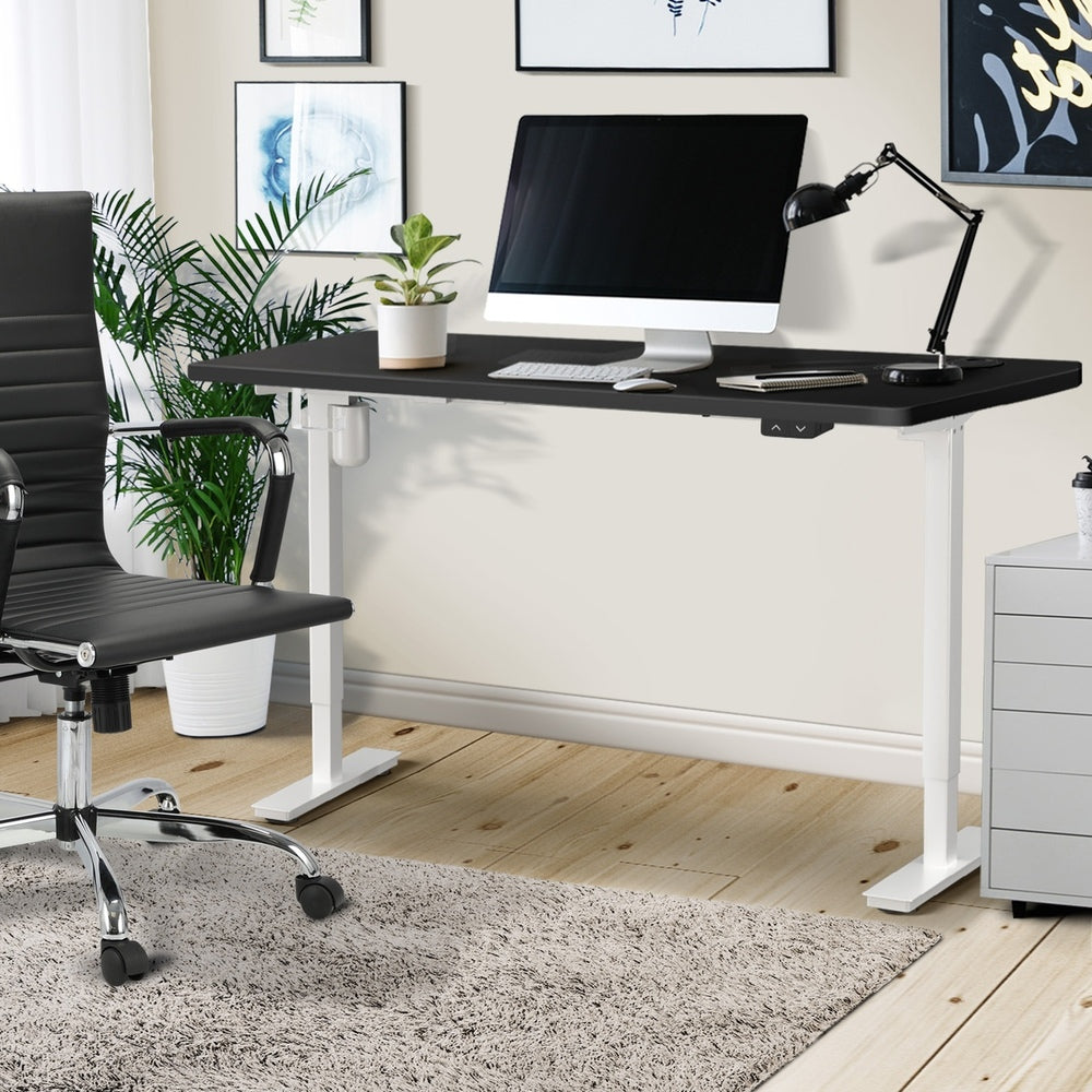 Oikiture Electric Standing Desk Single Motor White&Black 140cm