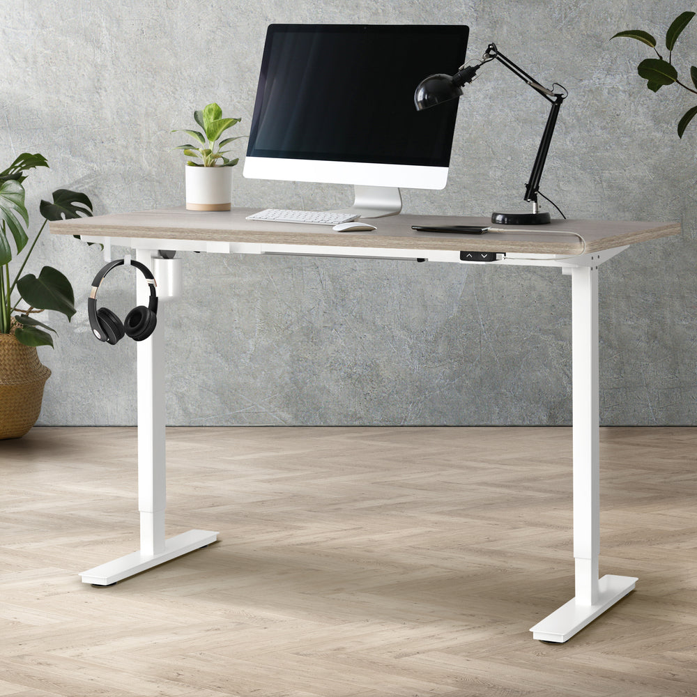 Oikiture 140CM Electric Standing Desk Adjustable White&Grey-Oak