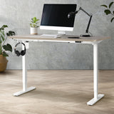 Oikiture 140CM Electric Standing Desk Adjustable White&Grey-Oak - Low Angle