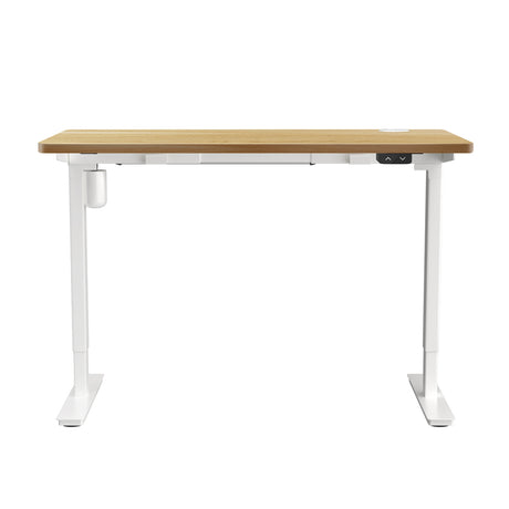 Oikiture Electric Standing Desk Single Motor White & Oak 140cm