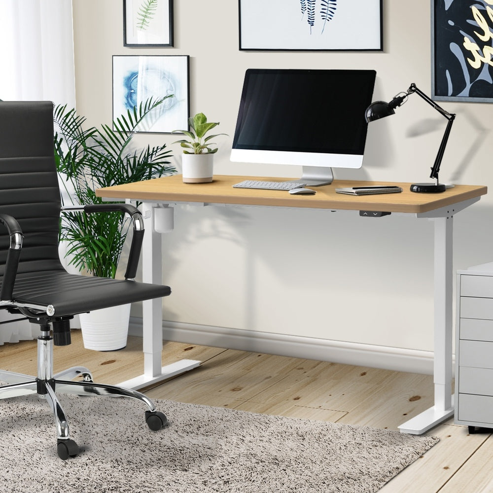 Oikiture Electric Standing Desk Single Motor White&Oak 140CM
