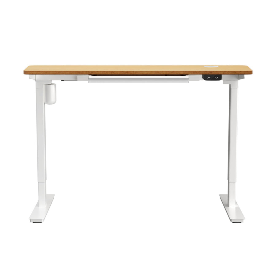 Oikiture 140cm Electric Standing Desk with Drawer Adjustable White & Oak