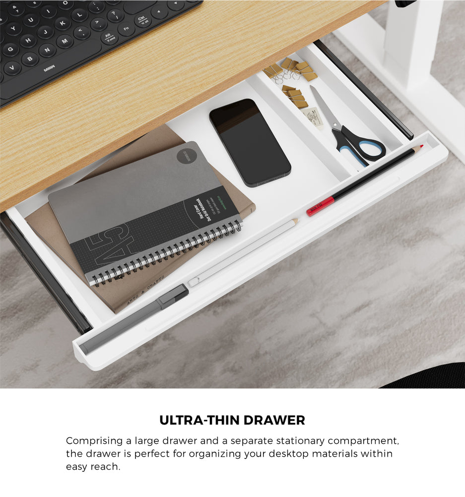 Oikiture 140cm Electric Standing Desk with Drawer Adjustable White & Oak