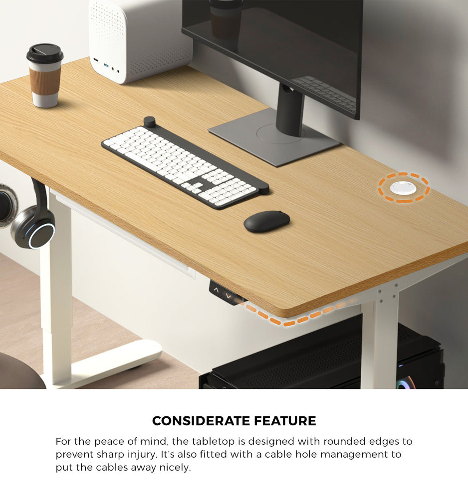 Oikiture 140cm Electric Standing Desk with Drawer Adjustable White & Oak