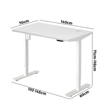 Oikiture Electric Standing Desk Single Motor White 140cm