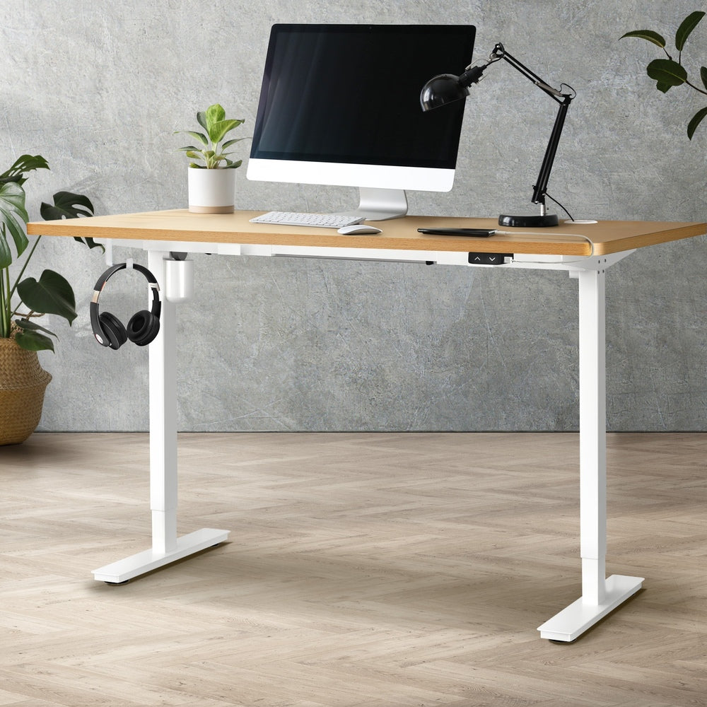Oikiture Electric Standing Desk Single Motor White&Oak 150cm