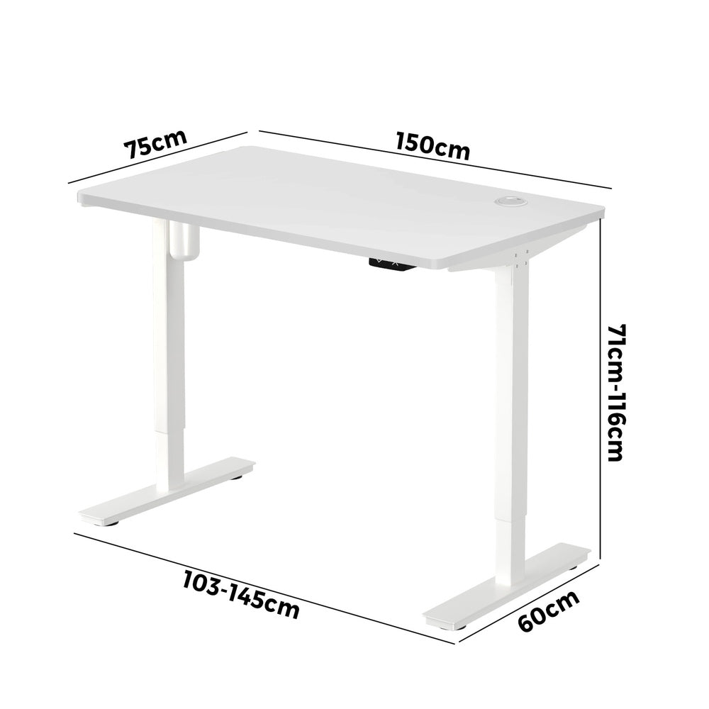 Oikiture Electric Standing Desk Single Motor White 150cm