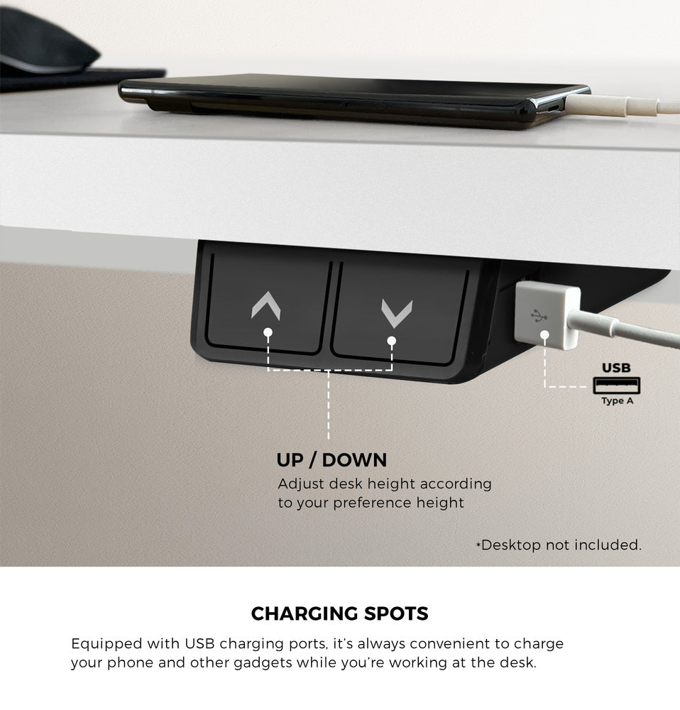 Oikiture Electric Standing Desk Single Motor White 150cm