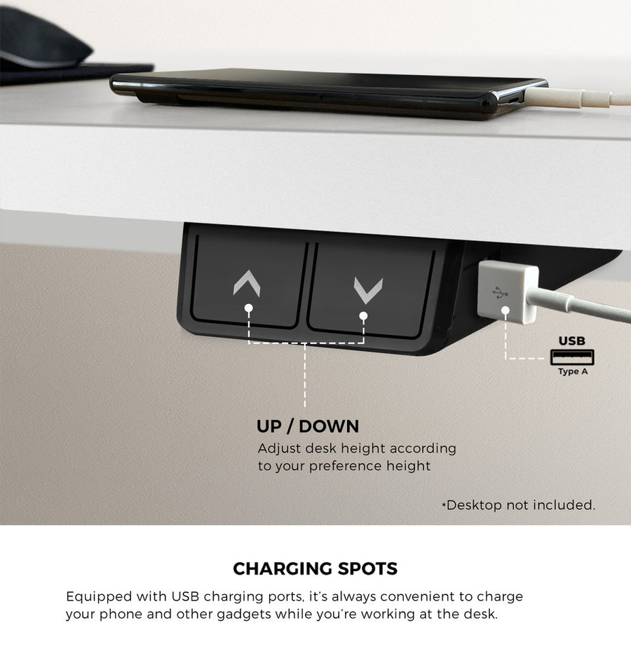 Oikiture Electric Standing Desk Single Motor White 150cm
