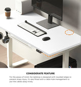Oikiture 150cm Electric Standing Desk with Drawer Adjustable White - Top-Down View